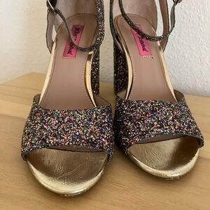 Betsey Johnson Multicolor Glitter Heels with Gold Toe